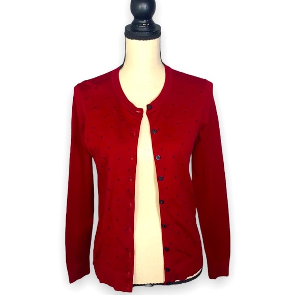 Karen Scott Red Button Down Polka Dot Cardigan Size Extra Small - Picture 1 of 12